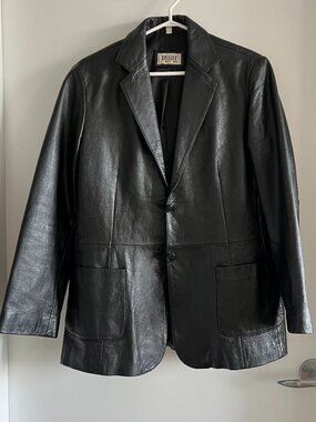 HELLINE Genuine Leather Blazer Jacket Black Vintage Oversized L